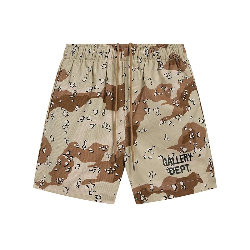 Gallery Trendy Dept Desert Camo Letter Logo Printed Shorts Cotton Casual Pants Loose Quarter Pants