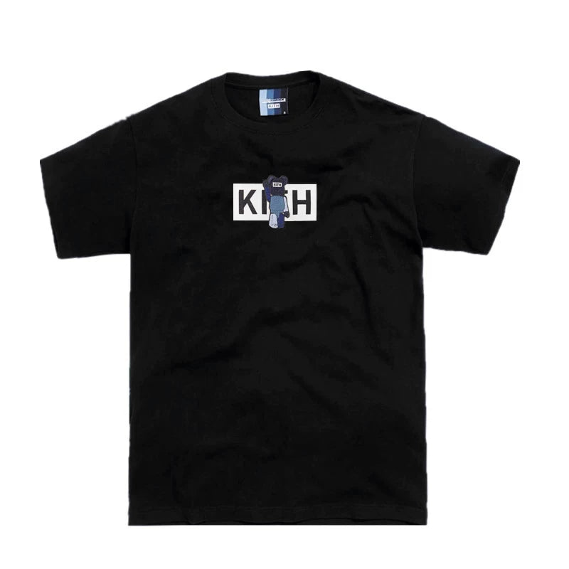 KITH Violent Bear Collaboration Short Sleeve Round Neck T-shirt for Male and Female Couples Trendy Brand Plush Embroidery LOGO Loose TEE