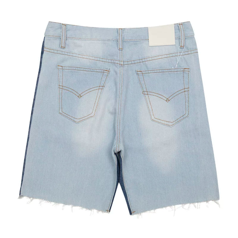 European and American fashion brand Gallery Dep washed light blue spliced denim shorts with knife cut tassel retro casual pants