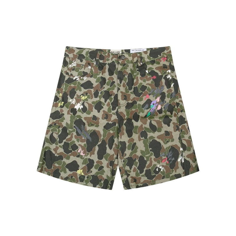 European and American fashion brand Gallery Dep hand-painted splashed ink washed work pants camouflage shorts loose casual five quarter pants
