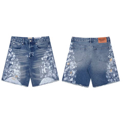 European and American fashion brand Gallery Dep vintage splashed blue washed denim shorts casual pants cropped pants