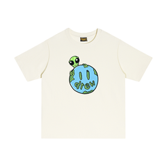 Spot European and American trendy brand Drew alien smiling face printed short sleeved T-shirt, summer loose casual T-shirt