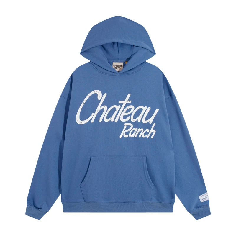European and American fashion brand Gallery Depot slogan horseshoe design printed thin hooded sweatshirt loose fitting men's and women's top