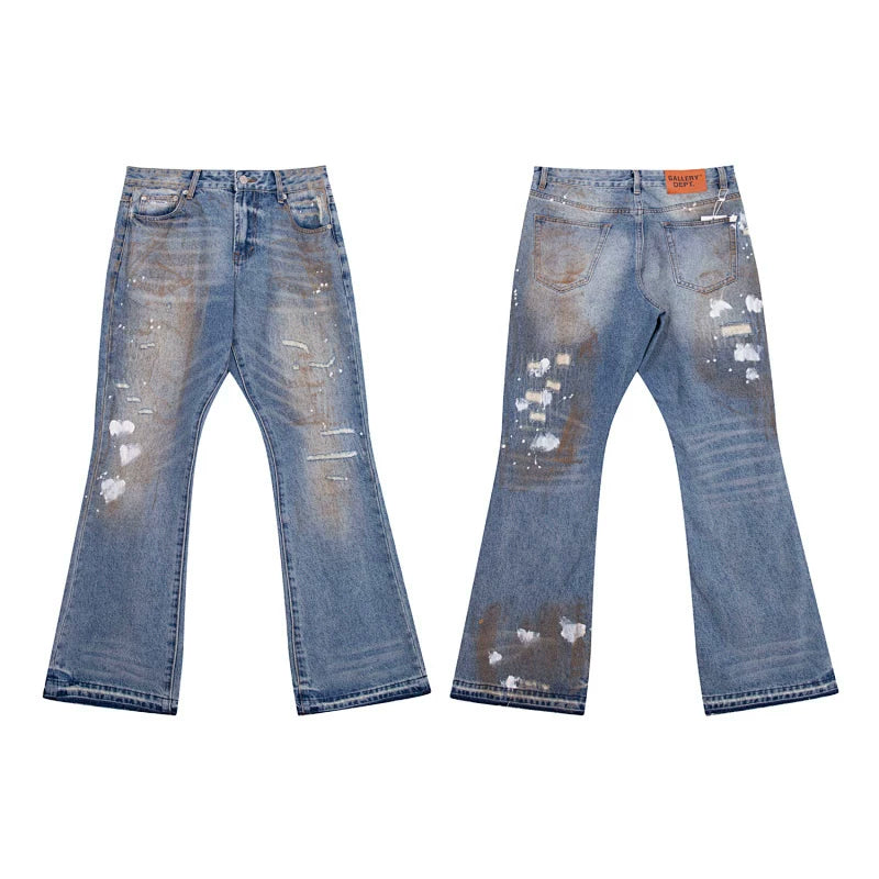 European and American fashion brand Gallery Dep embroidery sticker fabric for old, splashed ink heavy industry micro pull jeans for dirty long pants