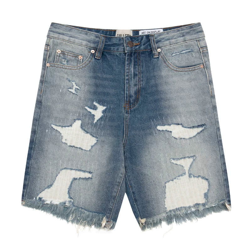 European and American fashion brand Gallery Dep destroys torn holes, patches denim shorts, knife cut fringe jeans, casual pants