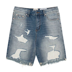 European and American fashion brand Gallery Dep destroys torn holes, patches denim shorts, knife cut fringe jeans, casual pants