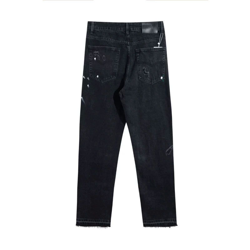 European and American fashion brand Gallery Dep vintage, splashed ink, ripped holes, washed water, black straight leg jeans, casual long pants