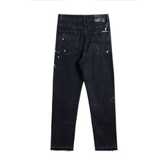 European and American fashion brand Gallery Dep vintage, splashed ink, ripped holes, washed water, black straight leg jeans, casual long pants