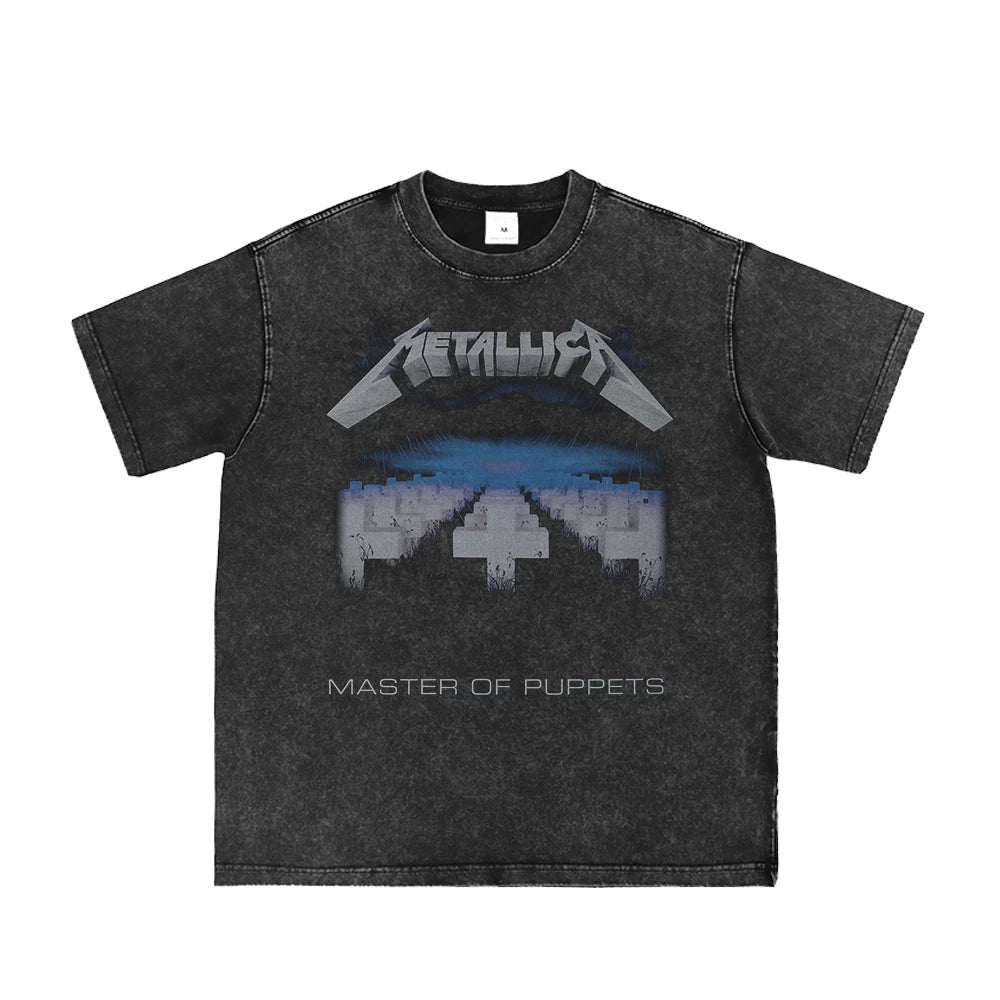 METALLICA Vintage Washed Gray Band Graphic T-Shirt