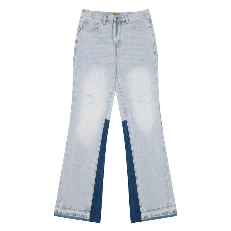 European and American fashion brand Gallery Dep vintage washed micro flared light blue patchwork jeans versatile casual pants
