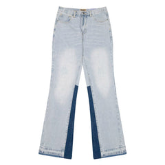 European and American fashion brand Gallery Dep vintage washed micro flared light blue patchwork jeans versatile casual pants