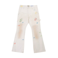 European and American fashion brand Gallery Dep mud dyed dirty air work pants washed off white patchwork micro flared jeans