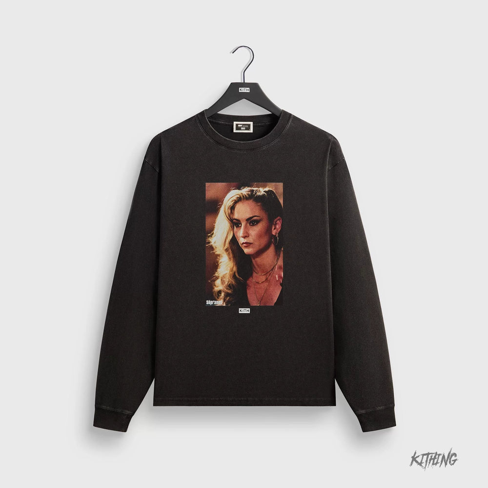 Kith collaboration Sopranos mafia family loose and retro vintage men's and women's fashion heavyweight long sleeved T-shirt
