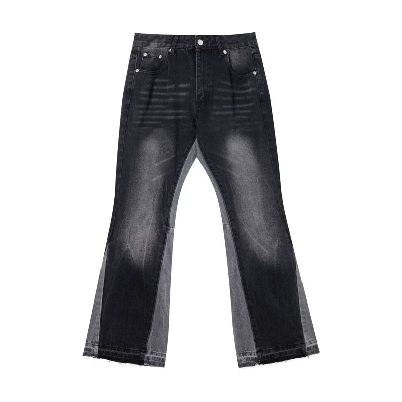 European and American fashion brand Gallery Depot versatile style splash washed black micro flared patchwork jeans casual pants
