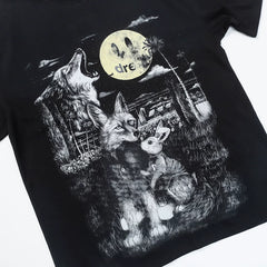 European and American trendy brand Drew smiley face animal world print retro distressed washed black high street loose short sleeved T-shirt tee
