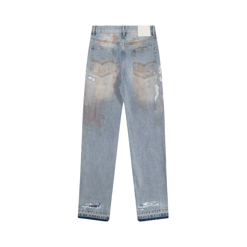 European and American fashion brand Gallery Dep vintage dirty and dirty style, splashed paint, ripped holes, washed water, straight leg, bound leg jeans