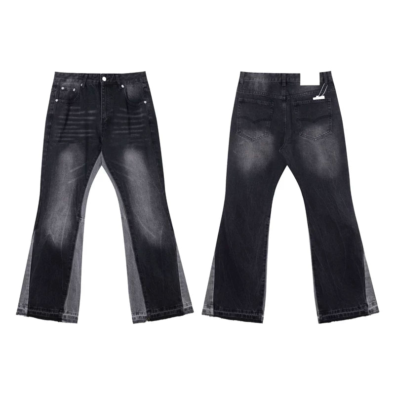 European and American fashion brand Gallery Depot versatile style splash washed black micro flared patchwork jeans casual pants