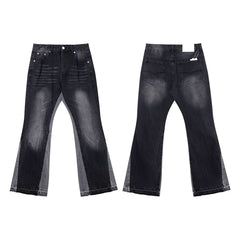 European and American fashion brand Gallery Depot versatile style splash washed black micro flared patchwork jeans casual pants