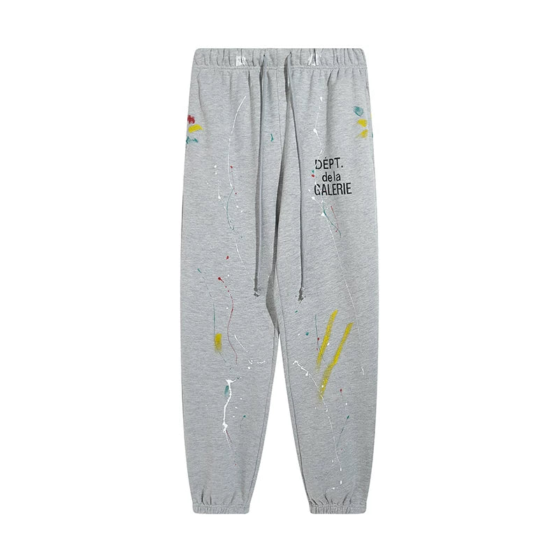 GALLERY Fashion DEPT Vintage Letter LOGO Printed Graffiti Hand drawn Ink Splashed Cotton Hoop Legged Pants