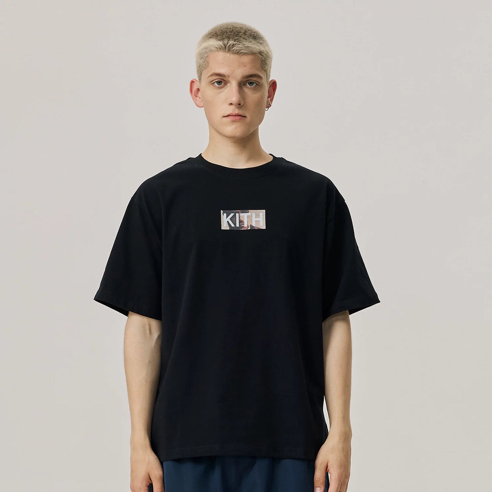 Meichao KITH collaboration short sleeved T-shirt Godfather style BOX LOGO black cotton T-shirt suitable for men and women, youthful and trendy style