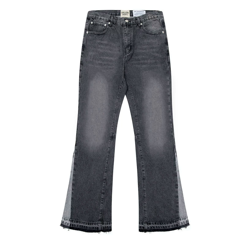 European and American fashion brand Gallery Dep washed black gray micro flared patchwork jeans retro men's and women's casual pants