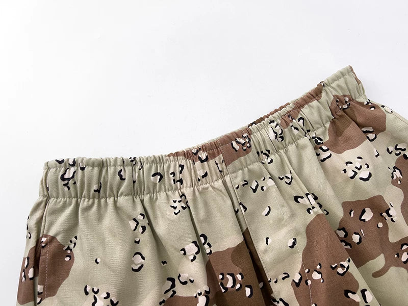 Gallery Trendy Dept Desert Camo Letter Logo Printed Shorts Cotton Casual Pants Loose Quarter Pants