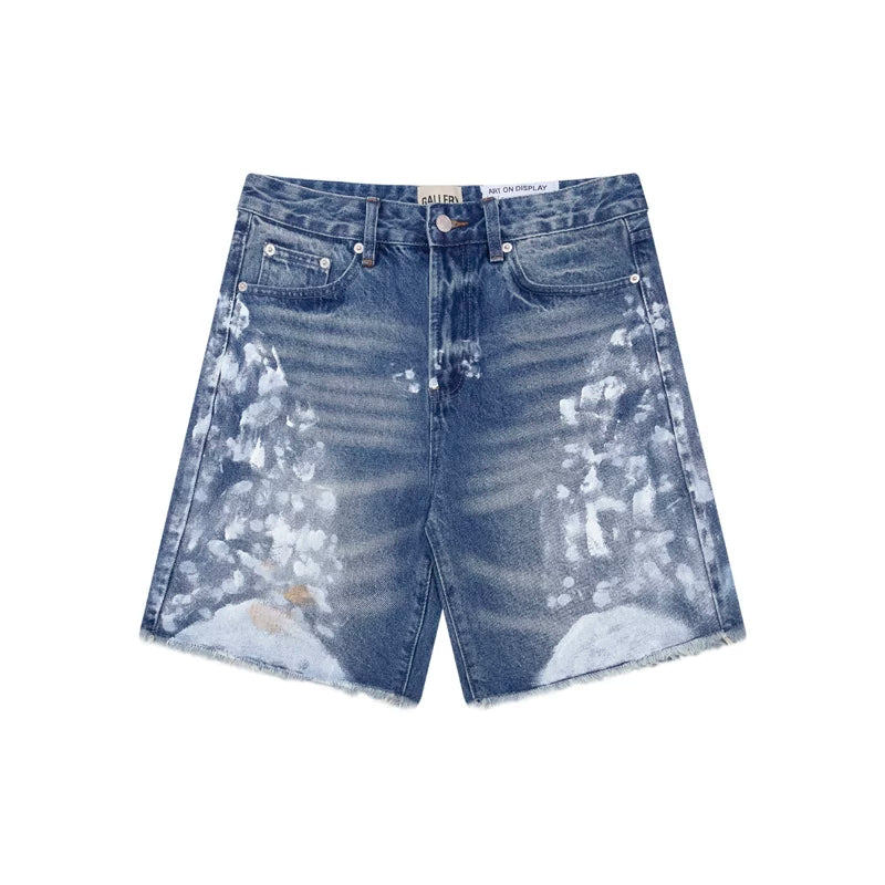 European and American fashion brand Gallery Dep vintage splashed blue washed denim shorts casual pants cropped pants