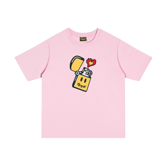 Spot European and American trendy brand Drew smiley face lighter printed short sleeved T-shirt, summer loose casual T-shirt