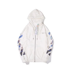 European and American fashion brand OFF warning line WO zipper hooded thin hoodie oil painting arrow versatile loose jacket for couples