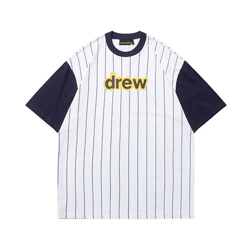 European and American fashion brand Drew smiley face letter printed patchwork short sleeved T-shirt for summer unisex loose cotton top