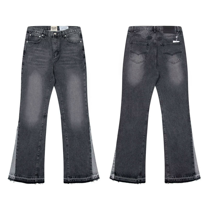 European and American fashion brand Gallery Dep washed black gray micro flared patchwork jeans retro men's and women's casual pants