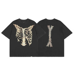 REPRESENT Retro Skeleton Printed Hole Short Sleeve T-shirt for European and American Trendy Brands Summer Men's and Women's Trendy Loose Half Sleeve