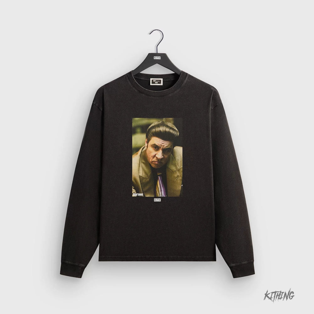 Kith collaborates with Sopranos mafia family for trendy, loose, retro, vintage men's fashion, heavyweight long sleeved T-shirt