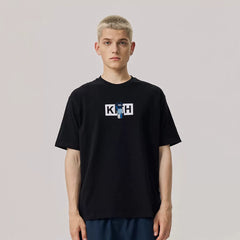 KITH Violent Bear Collaboration Short Sleeve Round Neck T-shirt for Male and Female Couples Trendy Brand Plush Embroidery LOGO Loose TEE