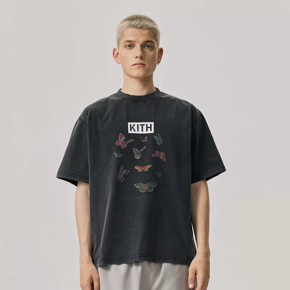 KITH BUTTERFLY Short Sleeve T-shirt 2025 New Water Washed Cotton Loose Short Sleeve