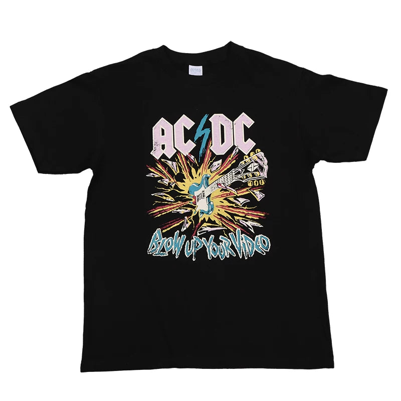 AC/DC Queen Green Day Blur Metallica Vintage Rock Band T-Shirt for Men