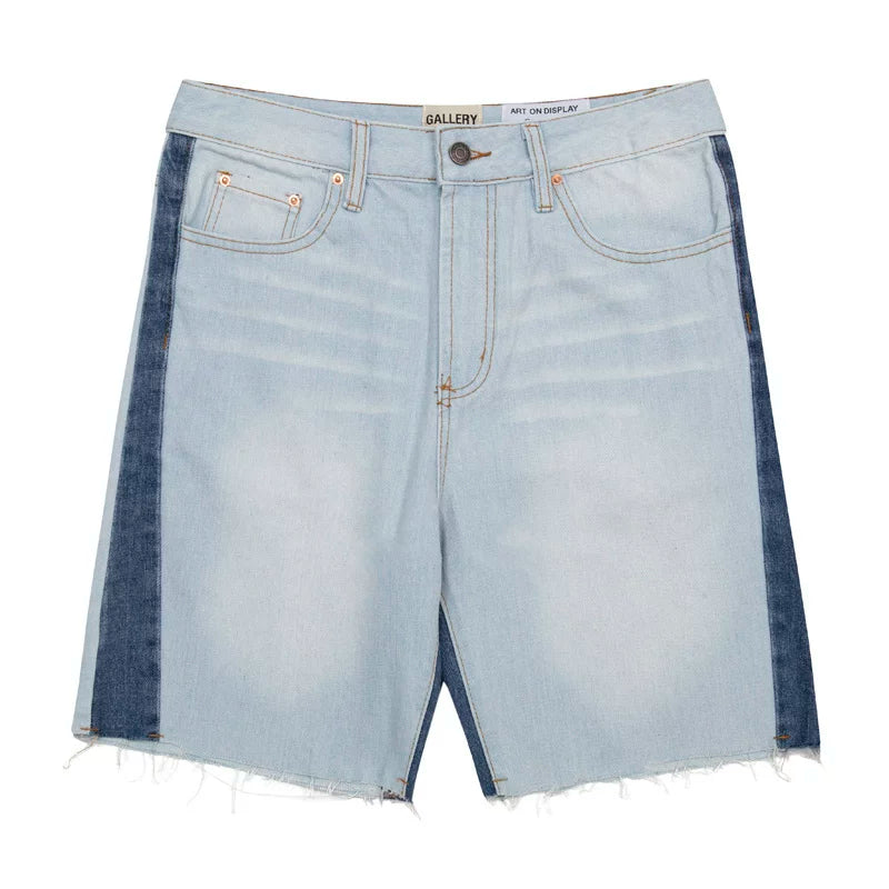 European and American fashion brand Gallery Dep washed light blue spliced denim shorts with knife cut tassel retro casual pants