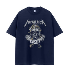 Metallica Vintage Skull Graphic T-Shirt Retro Street Dark Rock Tee