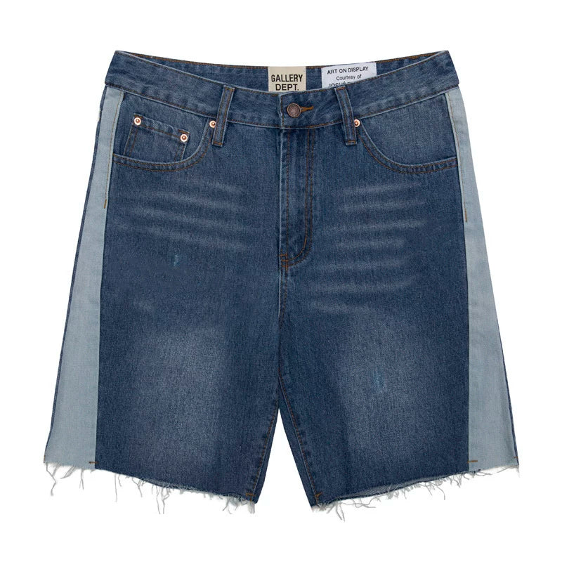European and American fashion brand Gallery Dep washed deep blue spliced denim shorts with knife cut tassel retro casual pants