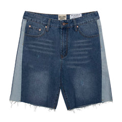 European and American fashion brand Gallery Dep washed deep blue spliced denim shorts with knife cut tassel retro casual pants