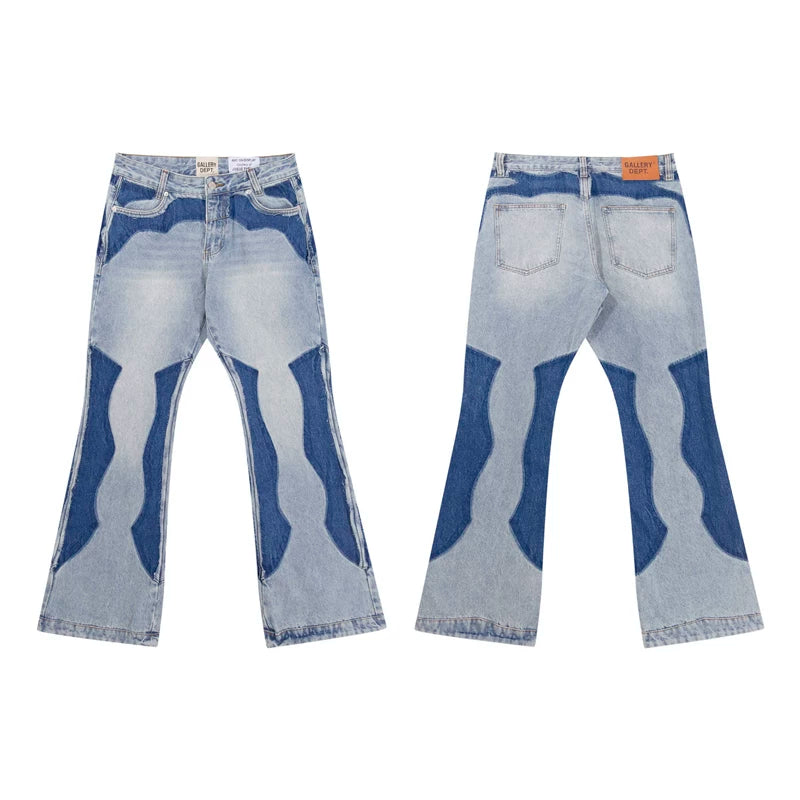 European and American fashion brand Gallery Dep washed blue heavy-duty splicing micro flared jeans retro high street casual pants