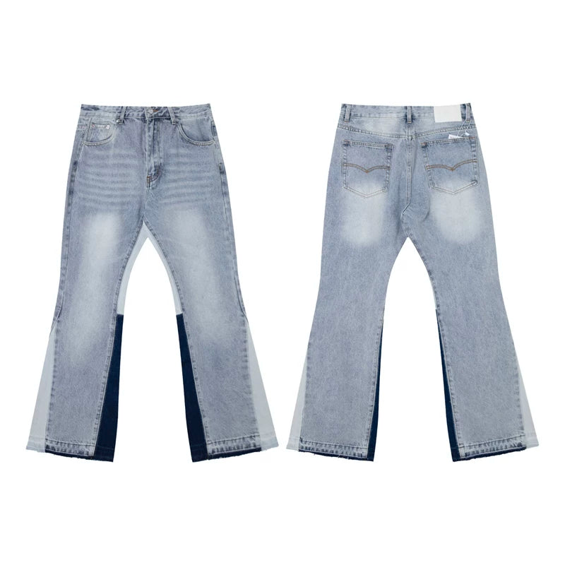 European and American fashion brand Gallery Depot's new splash washed blue micro flared patchwork jeans casual pants