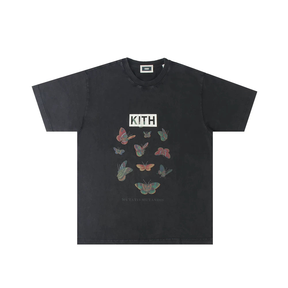 KITH BUTTERFLY Short Sleeve T-shirt 2025 New Water Washed Cotton Loose Short Sleeve