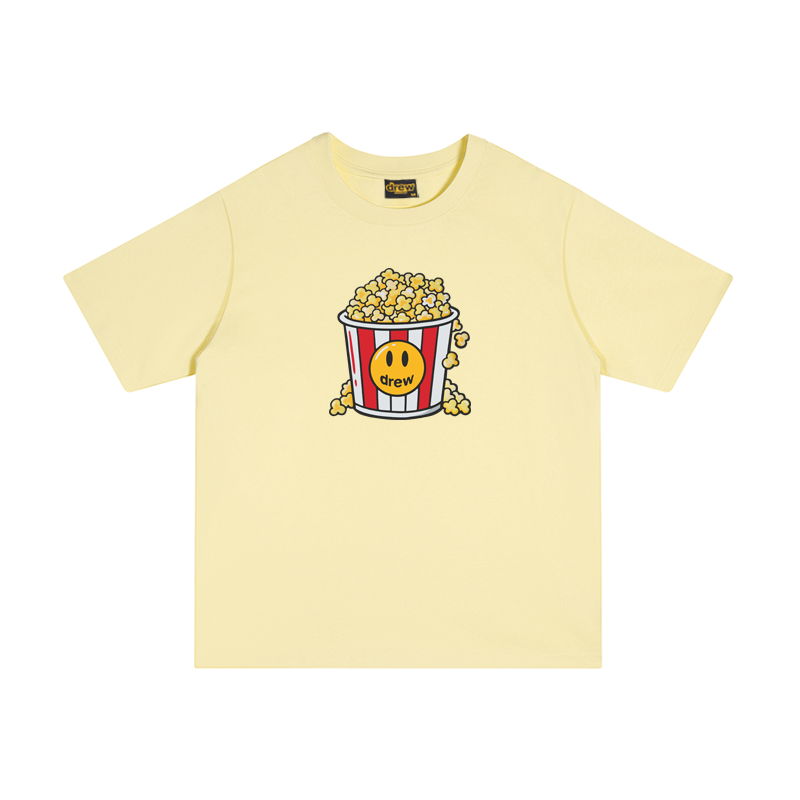 Spot European and American trendy brand Drew smiling popcorn printed short sleeved T-shirt, summer loose casual T-shirt