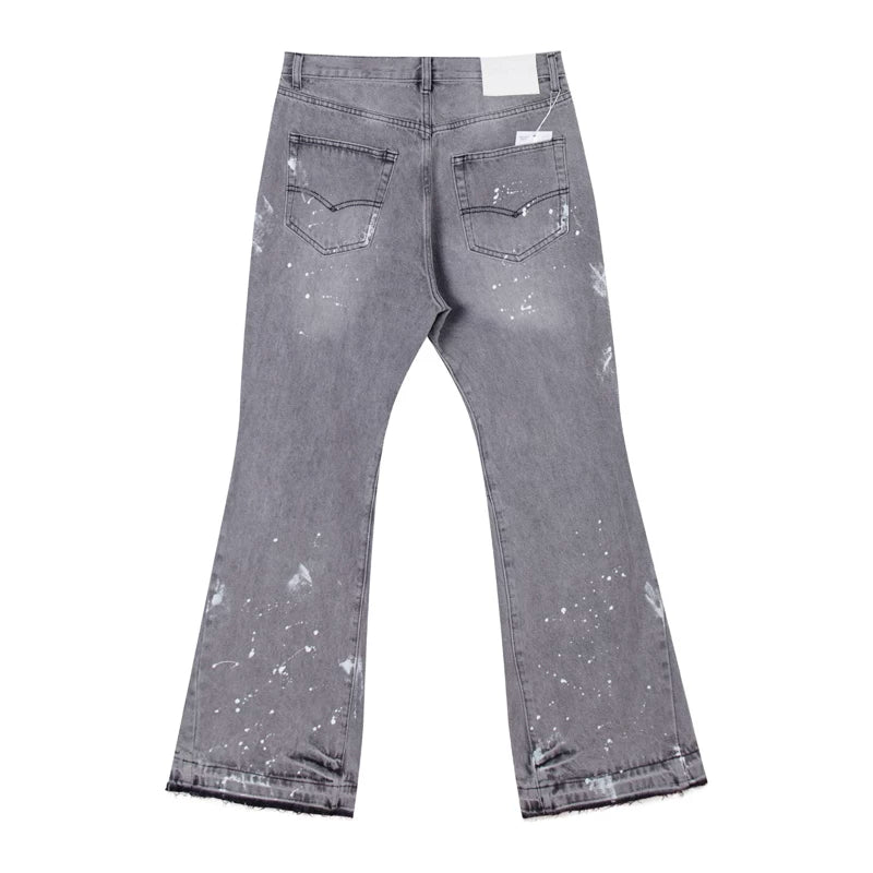 European and American fashion brand Gallery Dept versatile style splashed ink splashed water washed gray micro flared jeans casual pants