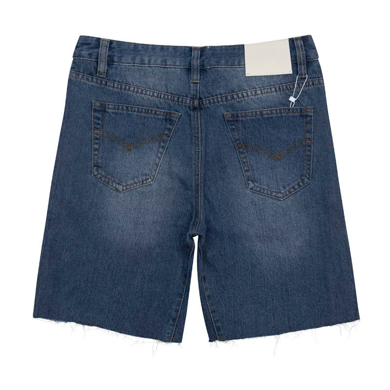 European and American fashion brand Gallery Dep washed deep blue spliced denim shorts with knife cut tassel retro casual pants