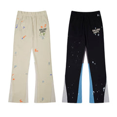 European and American fashion brand Gallery Dep splashed ink splicing micro flared pants with drawstring thin casual pants, high street casual pants