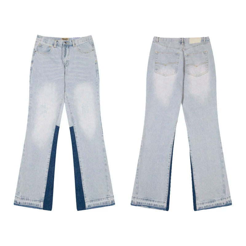European and American fashion brand Gallery Dep vintage washed micro flared light blue patchwork jeans versatile casual pants