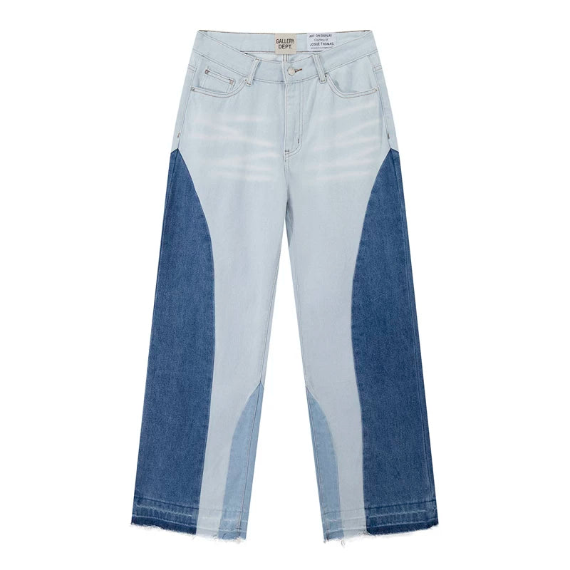 European and American fashion brand Gallery Dep elliptical splicing washed blue splicing straight leg wide leg jeans casual pants