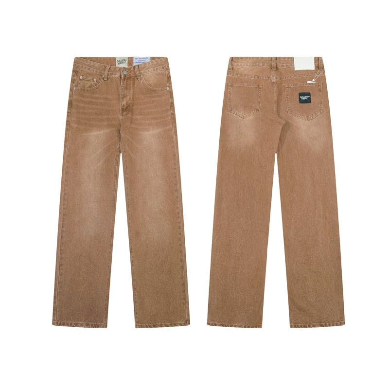 European and American fashion brand Gallery Dep retro brown washed small straight leg leg leg tied jeans high street casual pants